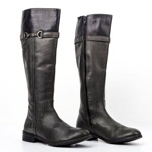 Clarks Women Duo Grey Black Leather Riding Equestrian Tall Boots sz 6.5